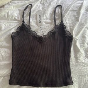 Dark grey tank top with lace at the top!